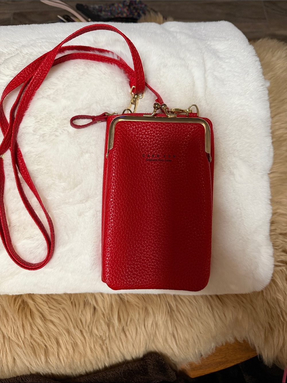 Carr Ken red wallet, Crossbody sling purse, kiss lock phone bag NWOT